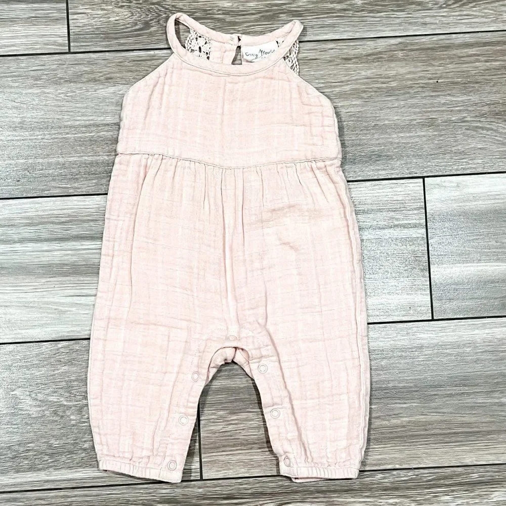City Mouse Organic Pink Lace Romper, Size 0-3M